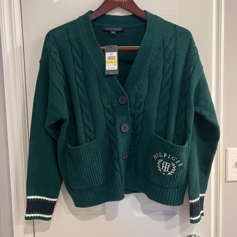 Tommy Hilfiger Dark Green Cable Knit Button-Front Cardigan